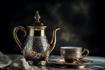 Poster - Exquisite Gold Tea Set with Intricate Design