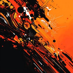 Sticker - Abstract art with orange and black streaks, dynamic design, possible background for poster or website