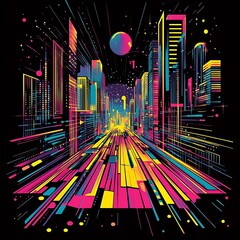 Canvas Print - Abstract city street at night, vibrant, futuristic. Possible use Graphic design, print