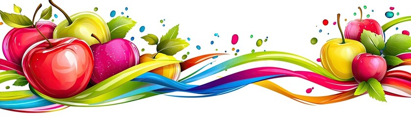Canvas Print - Fresh apples with colorful strokes for use as a decorative border on website