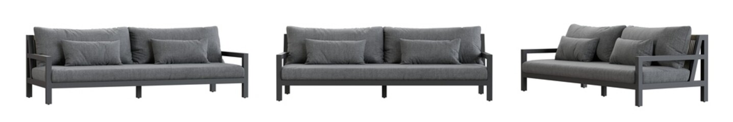 Aufkleber - Gray outdoor sofa set isolated on transparent background. 3D render. 3D illustration.
