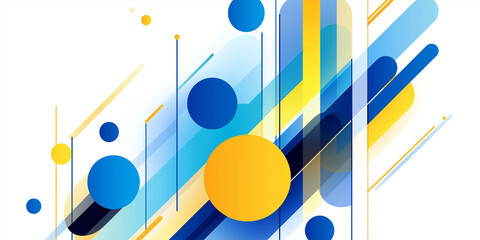 Aufkleber - Abstract geometric background featuring blue and yellow overlapping shapes and circles