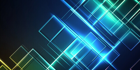 Poster - Neon blue and green squares creating dynamic abstract background