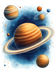 Poster - Planets and stars shining in the deep space: an artistic illustration