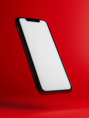 Poster - Modern smartphone floating on red background showing blank screen