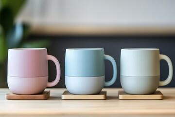 Poster - Three Pastel Colored Mugs