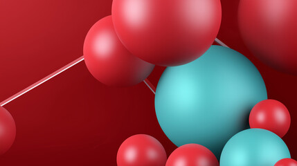 Aufkleber - Red and cyan spheres connected by white lines on red background