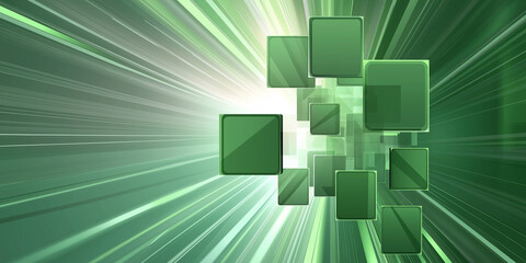 Poster - Green squares floating in abstract speed lines background