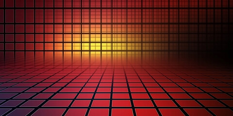 Poster - Red and yellow squared background creating virtual space