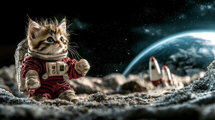  Cute Kitten Astronaut on Moon  Space Exploration  Rocket  Earth