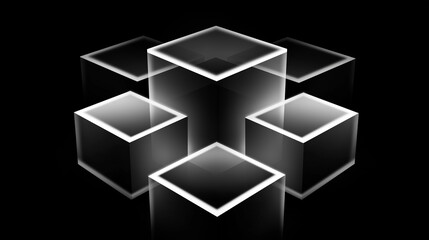Aufkleber - Glowing cubes forming a complex structure on a black background