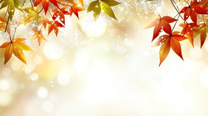 Wall Mural - Autumn leaves, snowflakes, bokeh, background, fall,  nature, illustration, light, design, seasonal