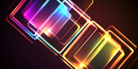 Poster - Glowing neon squares creating vibrant light trails abstract background