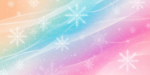 Poster - Snowflakes falling on a colorful pastel winter background