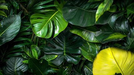 Wall Mural - Lush Tropical Rainforest Leaves  Exotic Foliage  Green Nature Background