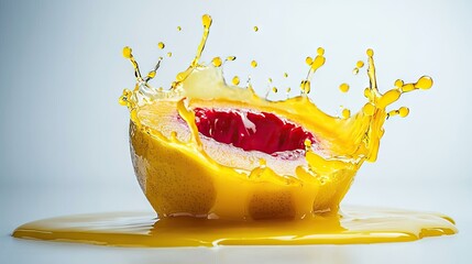 Poster - Fresh orange juice splash on cut citrus fruit