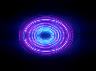 Wall Mural - circular rings of blue and purple glow from a dark center on black, creating a vortex or portal effe