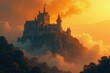 © chaiwat - Smoke and fog envelop a crumbling, ancient castle, orange, smoke, yellow
