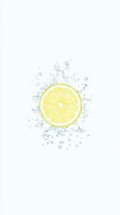 Poster - Lemon slice in splashing water on a white background, food ingredient for cooking or beverage