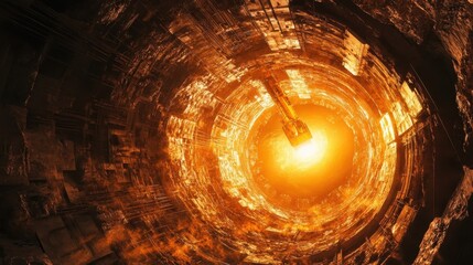 Wall Mural - abstract fiery orange futuristic city descent