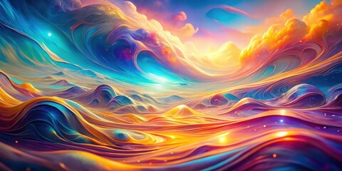 Wall Mural - vibrant hues of a dreamlike landscape swirling colors and celestial forms intertwined in an ethereal