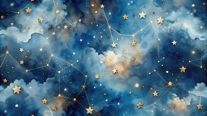 Wall Mural - celestial dreamscape a watercolor galaxy of golden stars and constellations adorned with sparkling d