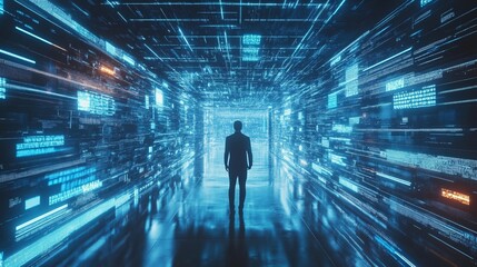 Wall Mural - futuristic digital marketing technology concept with internet connectivity and online advertising el