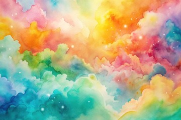 Wall Mural - dreamlike watercolor cloudscape a serene and vibrant celestial scene featuring a spectrum of hues an