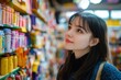 © Charoen - Young woman admiring colorful shelves in an art supply store