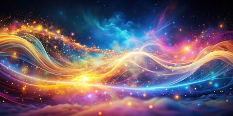 Wall Mural - celestial waves of light and stardust, a dreamlike cosmic tapestry of vibrant hues and glowing parti