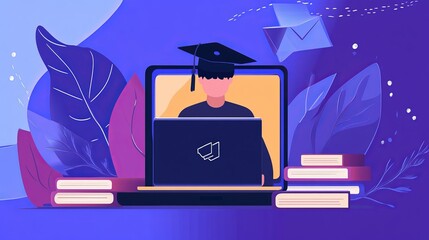 Wall Mural - modern online learning concept with student using laptop for e-learning, virtual classes, and digita