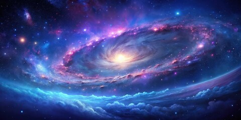 Wall Mural - a celestial tapestry of vivid nebulae and starry swirls above a dreamlike planet