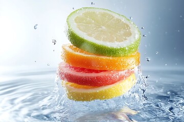 Wall Mural - Colorful Citrus Slices in Water Splash