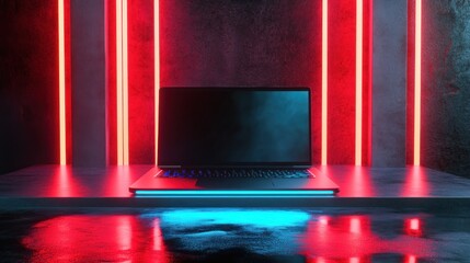 Wall Mural - Laptop Neon Studio Product Mockup