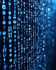blue binary code streams vertically resembling a digital matrix