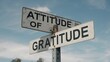 © Media Srock - Directional street sign displaying attitude of gratitude against cloudy sky