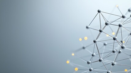 Abstract network with connected dots on a gray background, symbolizing digital connectivity and innovation.
