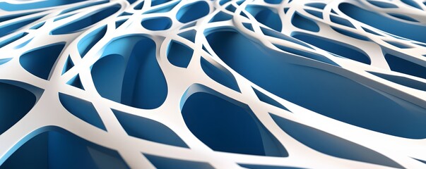 Wall Mural - white organic lattice structure over a blue surface layer