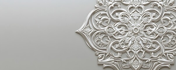 Wall Mural - Ornate silver pattern decorates a light gray surface elegantly