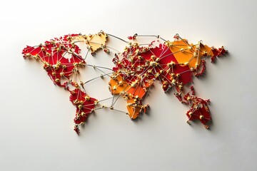 Poster - Global Network Connection Concept with World Map and Golden Nodes Representing Connectivity