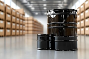 Aufkleber - Industrial chic black barrels in warehouse setting modern storage solution design