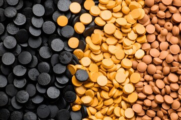Leinwandbilder - Abstract Composition of Black Yellow and Brown Round Shapes in Close Up View with Detailed Texture