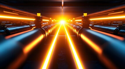 Aufkleber - Industrial Pipeline System with Glowing Light Futuristic Infrastructure Network Energy Distribution