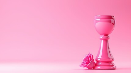 Aufkleber - Elegant pink still life featuring a glossy chess piece and a delicate rose on a soft backdrop