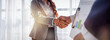 © David - Trusted partner. Businessmen making handshake with partner, Businesswoman handshake and business people. Successful business concept. Banner background,