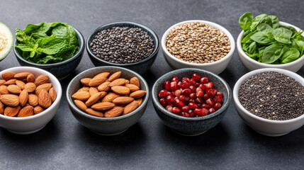 Wall Mural - vibrant display of vitamin rich superfoods in bowls on table