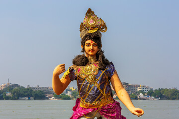 Wall Mural - Asia, India, West Bengal, Kumartuli Festival area, Hooghly River,Howrah Crossing. Mannequin in festive attire.