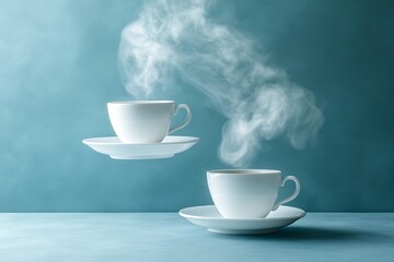 Poster - Floating Coffee Cups with Steam