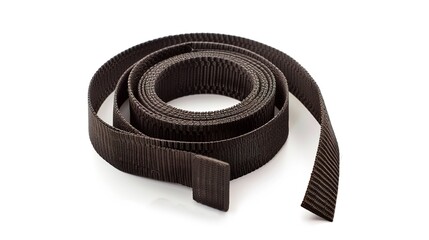 A simple and distinct belt is prominently displayed all alone on a clean, expansive white background. The belt's design, texture, and details are clearly visible, making it a focal point. This unclutt
