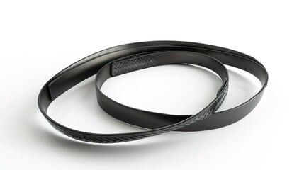 A simple and distinct belt is prominently displayed all alone on a clean, expansive white background. The belt's design, texture, and details are clearly visible, making it a focal point. This unclutt